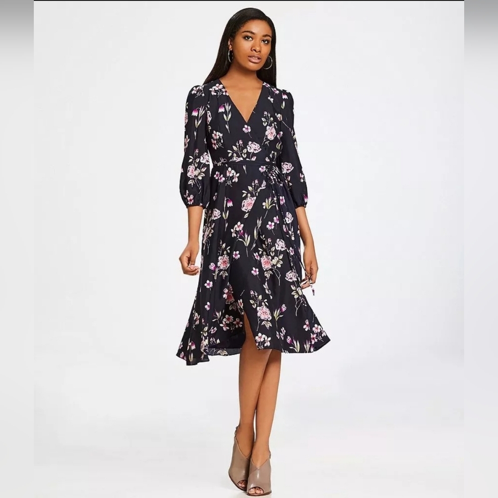 Eliza J Black Floral Wrap Dress